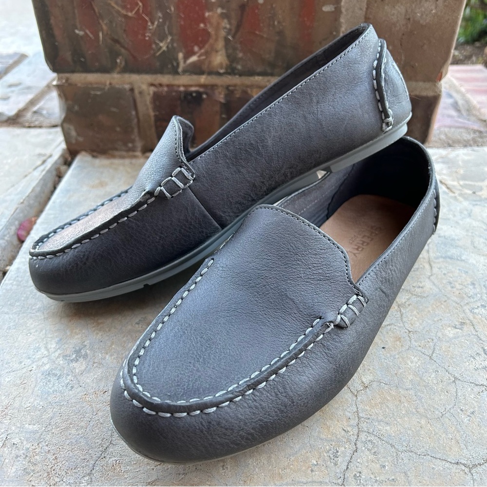 Sperry Leather Suede Driving Shoes Loafer Gray Slip On Sz 7M